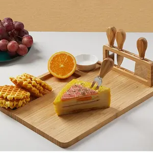 Customizable Square 4 Stainless Steel Knife Serving Tray Bamboo Cheese Board with Cutlery