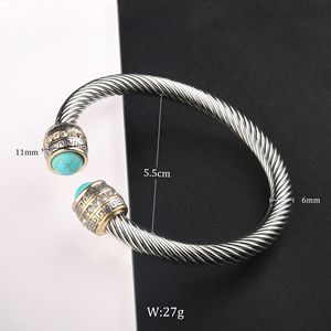 Stainless Steel Cable Open <b>Bracelet</b> Natural Stone Twisted <b>Adjustable</b> C Shape Titanium Steel Unisex Jewelry Gift - Product Image 2