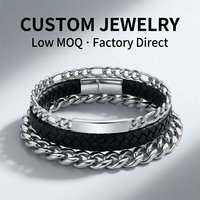 Yogoo – ensemble de bracelets minimalistes tricolores pour hommes, en cuir tressé noir, chaîne en acier inoxydable, lien cubain, bijoux cadeaux