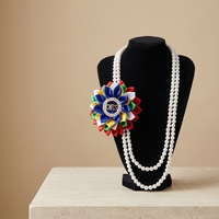 Collier de charme OES maçonnique pour femme avec perles imitation, cristaux, strass, motif floral, chaîne en alliage de zinc et polyester
