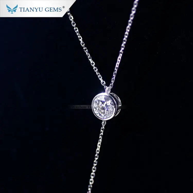 Tianyu gems Aangepaste moissanite hanger 14 k/18 k white Gold 1ct ronde heart & arrow cut moissanite Engagement ketting