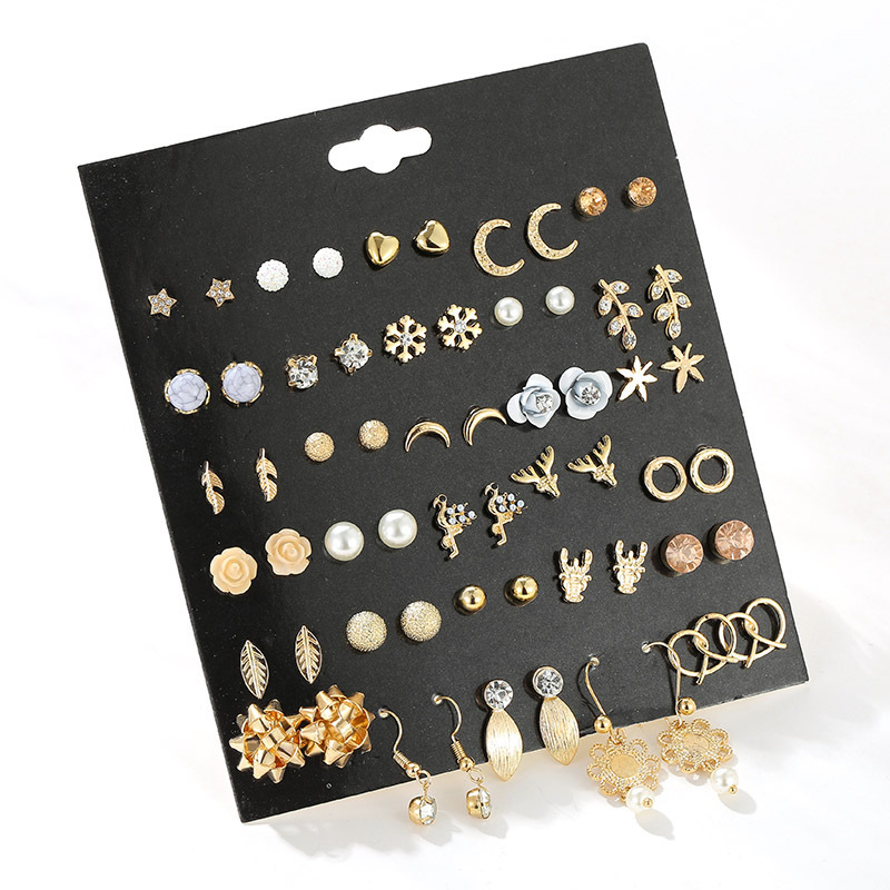 Moda corazón de durazno perlas de cristal Luna pendientes de diamantes joyas 30 pares de un conjunto