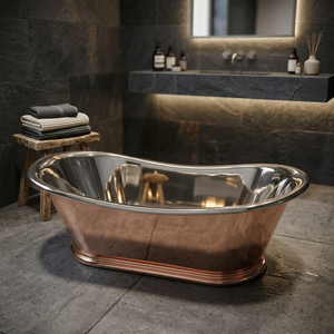 Bañera Ovalada de Cobre Niquelado, Metálica y Delicada, de Diseño Independiente, Duradera, 100% Cobre, Doble Acabado DM-249 - Product Image 1