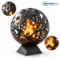 Brasero d'extérieur sphérique en acier avec motif ajouré en forme de branche, bol à feu sur piédestal en fer pour extérieur