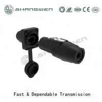 Connecteur mâle RJ45 IP65 CAT6 de qualité de transmission UL94-V0 avec verrouillage à loquet, noyau interne PA6, coque grise mate/noire