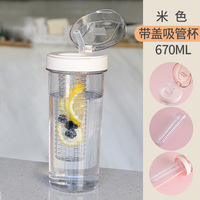 Geカスタマイズde 670ml 800ml transparante BPA-vrije lekvrije sportfles van plastic met fruit- en thee-infuser en rietje, food grade