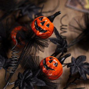 Black Scary Pumpkin Arrangement <b>Bouquet</b> for Halloween Interior Decoration - Product Image 4