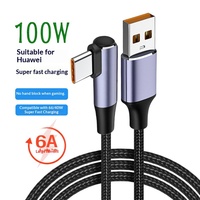 Cable de Datos Trenzado de Aleación de Aluminio con Conector Tipo-C en Ángulo de 90 Grados, Carga Súper Rápida de 100W, Compatible con Teléfonos Honor y Laptops