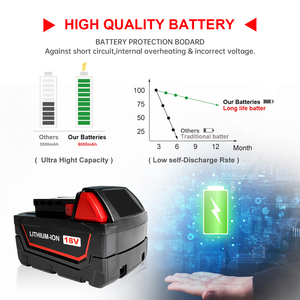 6.0Ah vervangende accu voor Milwaukee 18V accu, compatibel met Milwaukee <span class=keywords><strong>M</strong></span>-18S accu 48-11-1850 snoerloze elektrische gereedschappen - Product Image 5