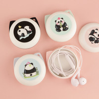 KIKI-406 Earphone Kartun untuk Tipe C Motif Panda Lucu Kotak Penyimpanan untuk Gadis Headphone Tipe-c