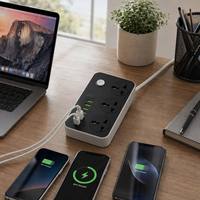 Cable de Extensión con Enchufe Schuko Europeo de 3 Vías y Logotipo Personalizado al por Mayor, con 5 USB y 1 Tipo C PD de Carga Rápida, Enchufe Universal con Certificación CE