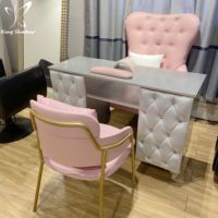 Table de manucure rose personnalisée, chaise de pédicure moderne, pour ongles, ensemble de meubles de salon de manucure, couleur rose, pièces