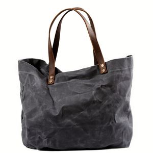Water-Resistant Oil Wax <b>Canvas</b> Women's Men's Retro Shoulder <b>Tote</b> Bag Magnetic Button Closure Large Capacity Pleated - Product Image 1