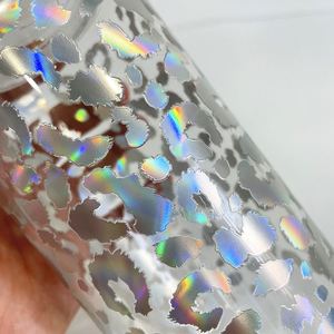 Vaso de Cerveza Transparente de 16 oz con Diseño de Leopardo Holográfico Decorado con Vinilo Adhesivo, con Tapas de Plástico PP Transparente, Disponible en Almacén de EE. UU. - Product Image 4