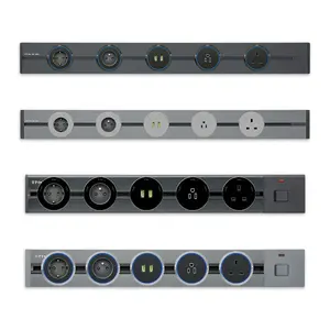 Aluminium Wandspoor Socket Beweegbare Modulaire Power Rail Plug Systeem Desktop Stopcontact Paneel Met Usb Uk, Us, Eu, Au