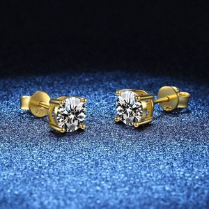S925 <b>Silver</b> Moissanite Earring | Gold Plated Fashion Jewellery 4 Prong 925 Sterling <b>Silver</b> 0.5ct Moissanite Diamond Ear <b>Stud</b> - Product Image 2