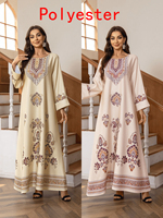 Robe longue ample à col rond imprimée avec strass et perles pour femmes musulmanes, manches longues, style décontracté et modeste, vente en gros Moyen-Orient