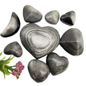 Wholesale Natural Stone Good Flash Silver Obsidian Crystal Heart Crystal Moon for Home Decoration