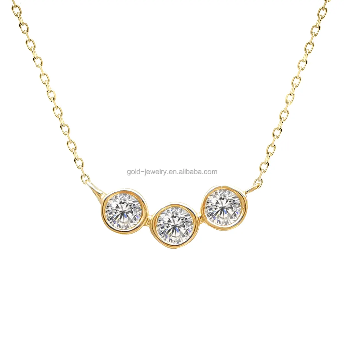 Bijoux fins de luxe AU585 Collier en diamant de laboratoire en or jaune massif 14K Design de vente populaire