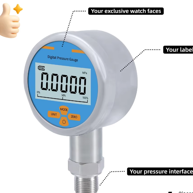 HIGHJOIN Aseismatic Stainless Steel Digital Pressure Gauge LCD 0.2%FS High Accuracy ISO/CE/TUV Certified