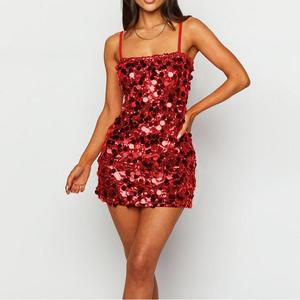 Robe de soirée sexy pour femme, mini, dos nu, à fines bretelles, avec paillettes, tendance - Product Image 5
