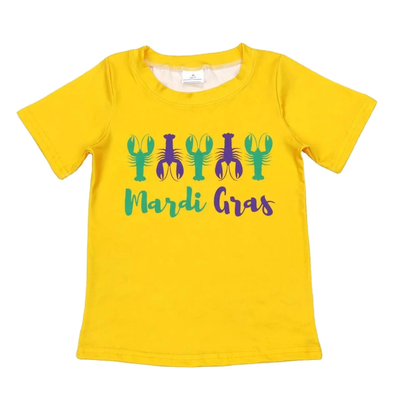 Wholesale mardi gras apparel tshirts Summer crayfish yellow short-sleeved top Boutique children boy clothes