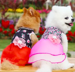 夏の犬のドレス小型犬のための結婚式の犬の服ペットの服子犬のスカートチュール猫のドレスYorkiesチワワの服