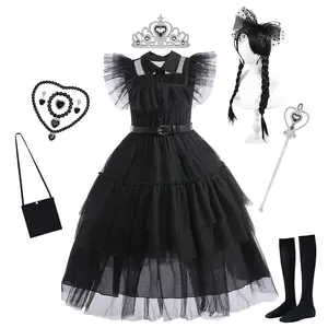 Black Princess Dress Kids Halloween Cosplay Adams girls' evening Dress Holidays Birthday Wear Children Clothes