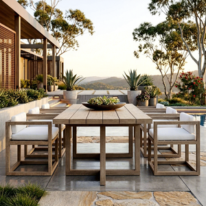 Set da Pranzo <span class=keywords><strong>per</strong></span> Esterni in Teak Birmano Premium, Tavolo e Sedie da Giardino con Telaio in Alluminio su Misura, Arredamento di Lusso <span class=keywords><strong>per</strong></span> Patio <span class=keywords><strong>per</strong></span> l'Australia - Product Image 1