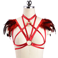 Lingerie sexy pour femme avec plumes, tenue de danse pour festivals et soirées, effet sculptant, pour jeux de rôle érotiques BDSM, respirante, écologique, lavée