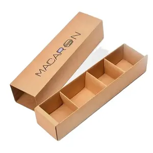 Kotak kemasan makanan penutup kue cetakan kustom kotak Macaron kacang coklat hadiah kotak geser kertas coklat Kraft kecil dengan sisipan