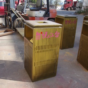 Contenedor de Basura para Exteriores, Acero y Madera, 20L, Rectangular, para Parques Municipales, Contenedor Individual para Reciclaje - Product Image 1
