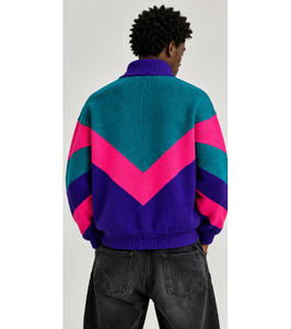 Custom OEM <b>Men</b> Vintage Color Block <b>Zip</b> <b>Up</b> Knit <b>Cardigan</b> Winter Stand Collar Knit Jacket - Product Image 6