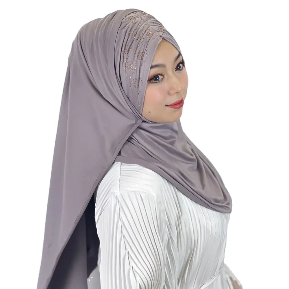 Kuwaiti Islamitische Magnetische Pinnen Instant Effen Kleur Parels Katoenen Muts Dames Hijab Moslim Vrouwen Met Kanten Kleid Sjaal