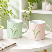 Mug Keramik Lily Valley Sprig dan Cangkir Bunga dengan Lapisan Dalam Putih dan Lapisan Luar Hijau Mint Halus untuk Kursi Teras Pagi LEXI