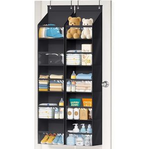 Over The Door Organizer 10 Pockets Large Capacity Hanging Storage For Baby Clothes Diapers And Essentials Pure <b>Black</b> Fabric - Product Image 1