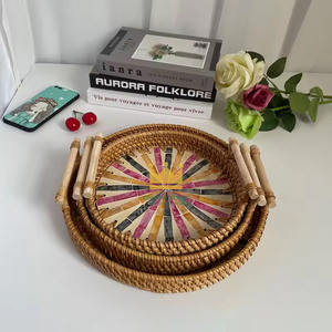 Vente flash - Plateau de service alimentaire portable en rotin naturel écologique, décoratif, fait à la main avec des coquillages, en provenance du Vietnam - Product Image 4