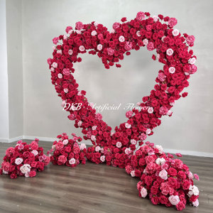 Arche de mariage en forme de cœur faite à la main coureur floral en soie artificielle pour l'obtention du diplôme fond d'arc de fleur de mariage élégant - Product Image 4