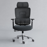 Chaise de bureau ergonomique de direction LYSUN confortable avec appui-tête 3D réglable, dossier en maille et pieds chromés