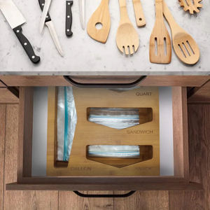 Boîte de rangement pour aliments, boîte de rangement pour tiroirs, organisateur de sacs refermables en bambou - Product Image 4