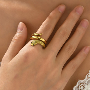 <b>Snake</b> Open <b>Ring</b> Stainless Steel Zircon 14K Gold Vacuum Plated Adjustable <b>Ring</b> in Gold and <b>Silver</b> Colors - Product Image 2