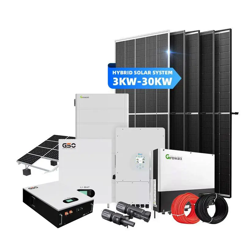 Hybrid /off grid 3kw inverter lengkap sistem surya 6kw kit 48v 51.2v baterai lithium panel surya paneau solaire systeme complet
