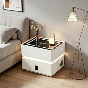 Mesita de Noche Inteligente Moderna con Luz LED, Estante de Almacenamiento, Estación de Carga, Tapa de Vidrio, Ecológica para Dormitorio - Product Image 2