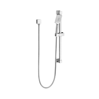 Système de douche thermostatique moderne en chrome à poignée unique, avec douchette à jet doux, mitigeur en laiton poli, cartouche céramique et barre coulissante