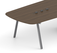Table de réunion contemporaine pour bureau, longue table de salle de conférence avec gestion des câbles, finition bois et pieds en métal