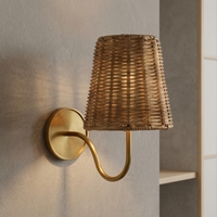 Applique murale en laiton Jingshi avec abat-jour rond tressé, lumière chaude à intensité variable pour la décoration intérieure