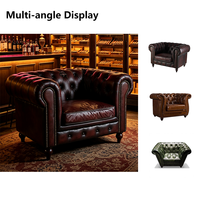 Meubles d'hôtel sur mesure, faits à la main, style mid-century, écologiques, canapé Chesterfield en cuir véritable, fauteuil, salon, salle VIP, salle à cigares