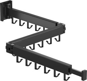 Frosted Stone Black Folding Luandry Drying Rack Space Saver Wall Mount Retractable Cloth Drying Rack
