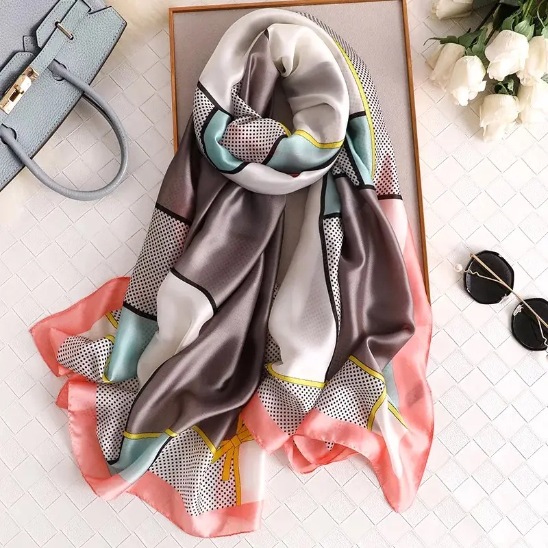customize satin floral shawls hijab scarf for women 180x70cm long size satin shawls hijab
