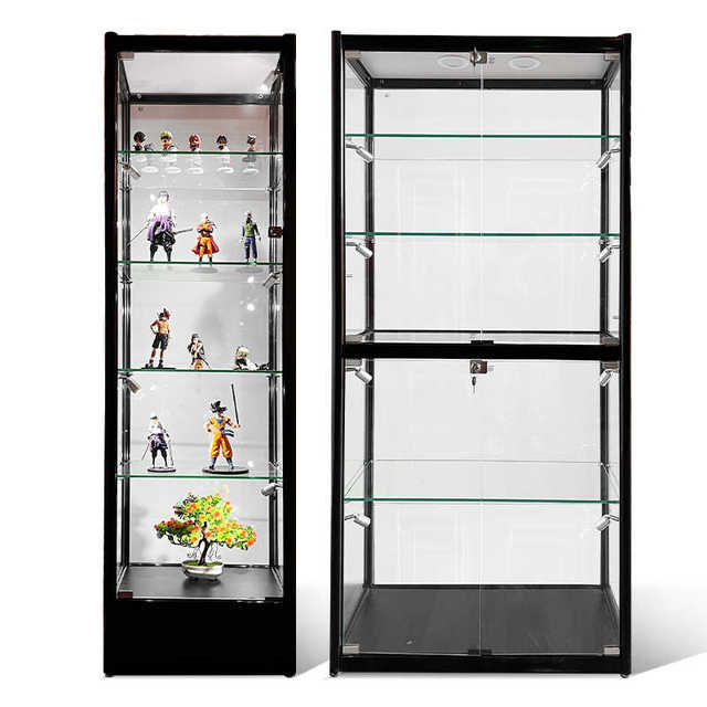 High Quality Full Vision LED Light Aluminum Frame Jewelry Showcases Display Show Case Cabinet For Retail Store Glass Showcase